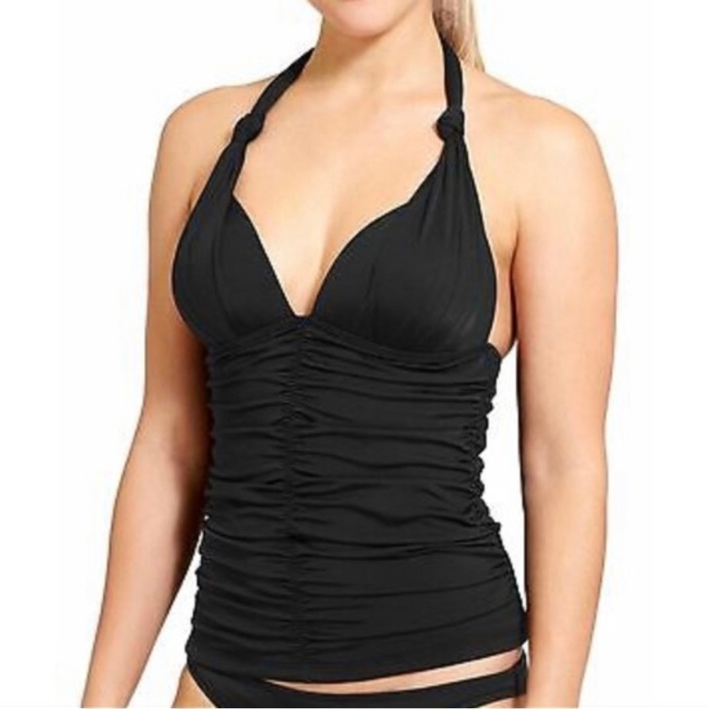 Athleta Black Aqualuxe Halter Ruched Tankini Swimsuit Top